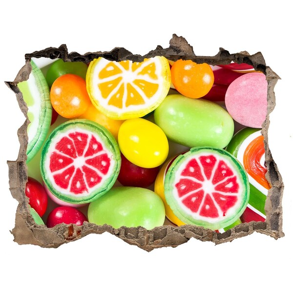 Wandsticker 3D gat met uitzicht Een waar snoepparadijs