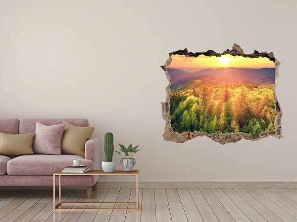 Zelfklevende 3D wandsticker illusie Gouden zonnestralen in het bos