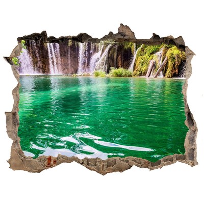 Zelfklevende muursticker 3D gat Tropisch paradijs met een waterval