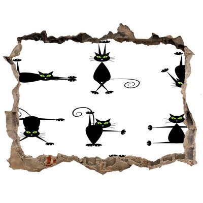 Zelfklevende 3D wandsticker illusie Zwarte katten op een witte achtergrond