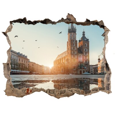 Zelfklevende muursticker 3D gat Panorama van Krakau