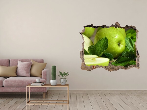 Zelfklevende 3D wandsticker illusie Groene appels in de tuin