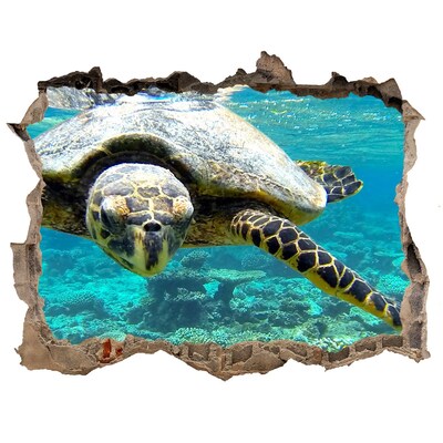 Zelfklevende muursticker 3D gat Zeeschildpad in een onderwaterparadijs