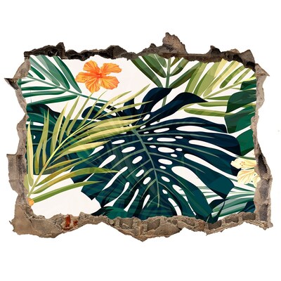 Wandsticker 3D doorkijk Een tropisch paradijs tussen de bladeren.