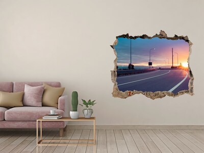 Zelfklevende muursticker 3D gat Zonsondergang boven de weg