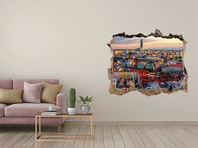 Wandsticker 3D doorkijk Een vogelperspectief van de stad