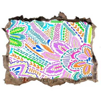 Zelfklevende muursticker 3D gat Bloemenpatroon in regenboogkleuren