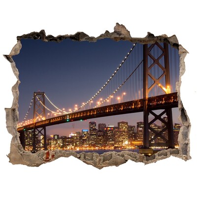 Zelfklevende 3D wandsticker illusie De San Francisco-brug 's nachts