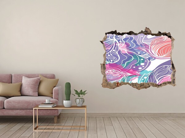 Zelfklevende 3D wandsticker illusie Gat in de muur Bloemenpatronen