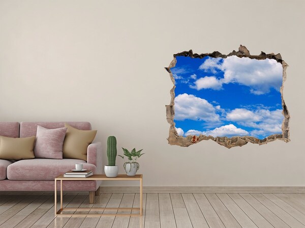 Zelfklevende 3D wandsticker illusie Blauwe lucht met wolken