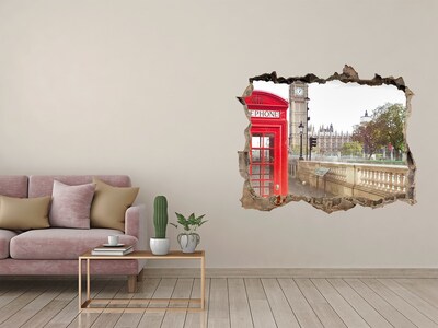 Zelfklevende 3D wandsticker illusie Uitzicht op Londen door een gat in de muur.