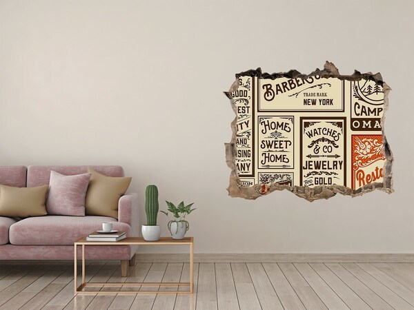 Zelfklevende 3D wandsticker illusie Stijlvolle vintage posters als achtergrond aan de muur