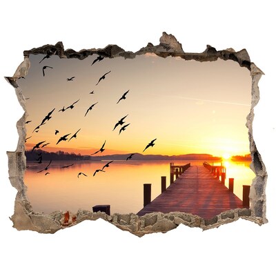 Zelfklevende 3D wandsticker illusie Zonsondergang boven het meer