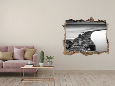 Zelfklevende muursticker 3D gat Stenen boulevard aan zee