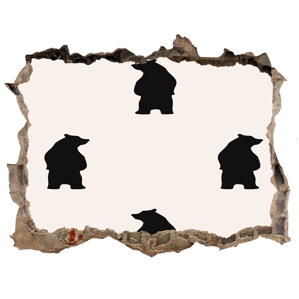 Zelfklevende 3D wandsticker illusie Zwarte beren tegen een ingestorte muur