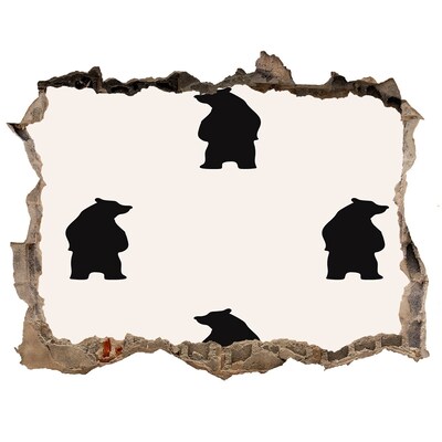 Zelfklevende 3D wandsticker illusie Zwarte beren tegen een ingestorte muur