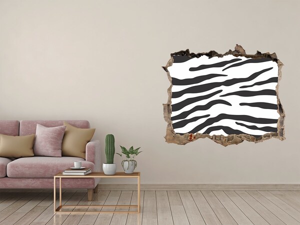 Wandsticker 3D gat met uitzicht Zebra in de muur