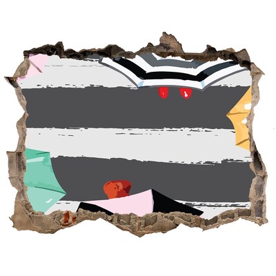 Zelfklevende muursticker 3D gat Mysterieus strand met parasols