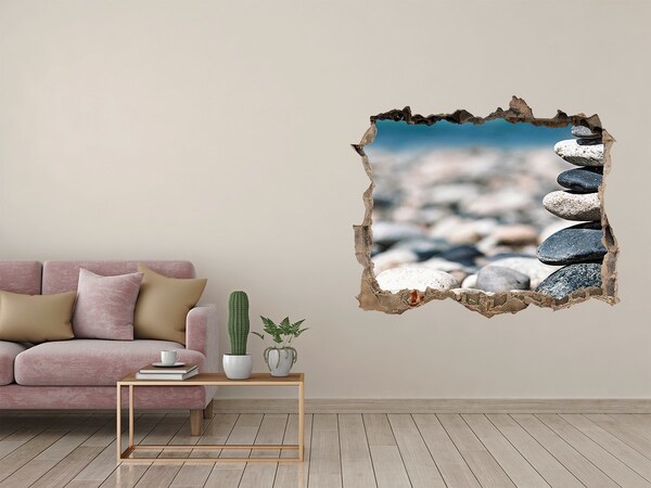 Wandsticker 3D doorkijk Stenen op het strand