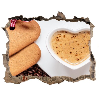 Wandsticker 3D gat met uitzicht Koffie met koekjes