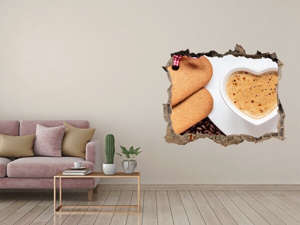 Wandsticker 3D gat met uitzicht Koffie met koekjes