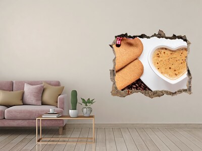 Wandsticker 3D gat met uitzicht Koffie met koekjes
