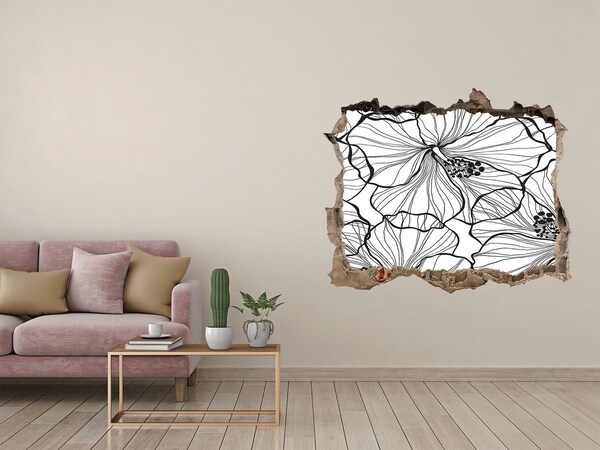 Zelfklevende 3D wandsticker illusie Gat in de muur bloemenmotief
