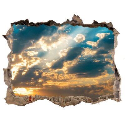 Wandsticker 3D doorkijk Een hemel met wolken bij zonsondergang