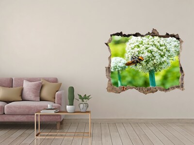 Zelfklevende 3D wandsticker illusie Bloemenweide met een bij