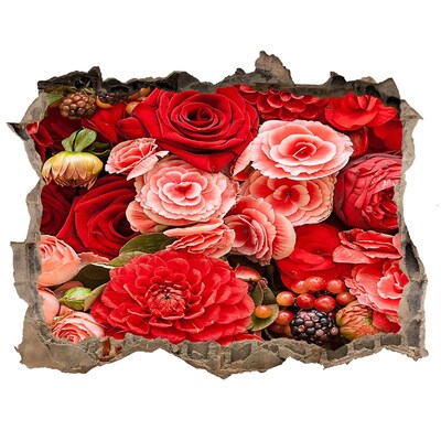 Wandsticker 3D gat met uitzicht Bloemenexplosie in beton