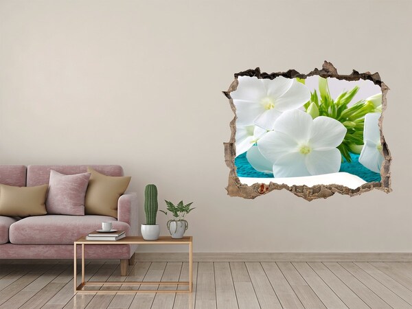 Wandsticker 3D gat met uitzicht Een bloemenparadijs achter de muur.