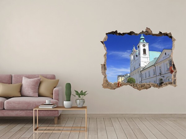 Wandsticker 3D doorkijk Historische kerk in de stad