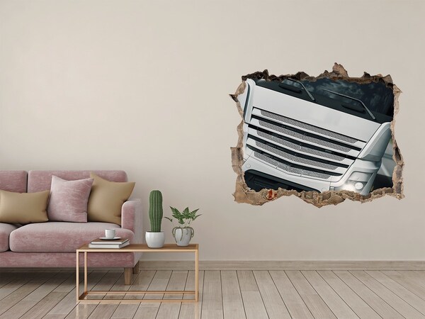 Zelfklevende muursticker 3D gat Verwoeste muur met een vrachtwagen