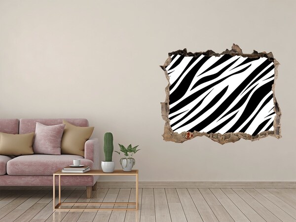 Wandsticker 3D gat met uitzicht Zebra in de muur