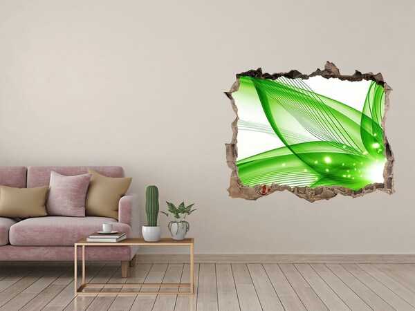 Wandsticker 3D gat met uitzicht Groene lichtgolf