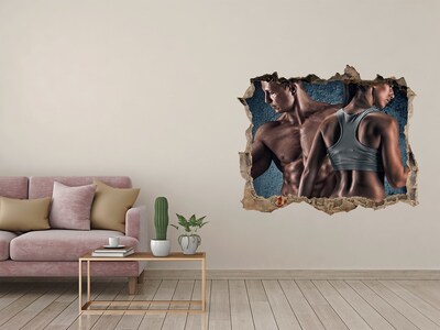 Zelfklevende muursticker 3D gat De sportschool in actie.