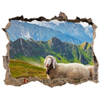 Zelfklevende muursticker 3D gat Bergweide met schapen