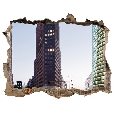 Wandsticker 3D doorkijk Uitzicht op de moderne stad