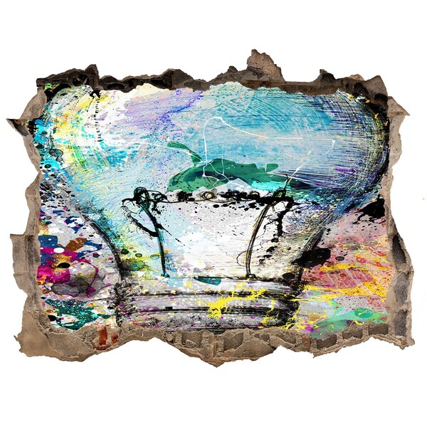 Zelfklevende muursticker 3D gat Een beschadigde muur met een lamp