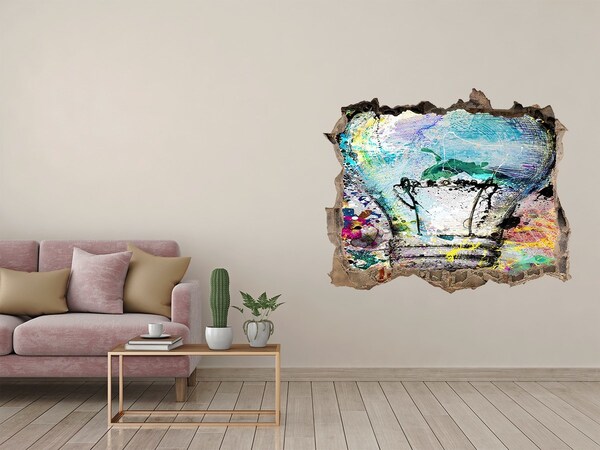 Zelfklevende muursticker 3D gat Een beschadigde muur met een lamp