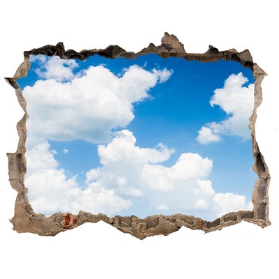 Zelfklevende muursticker 3D gat Een hemel met wolken door een gat in de muur.