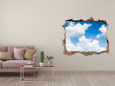 Zelfklevende muursticker 3D gat Een hemel met wolken door een gat in de muur.