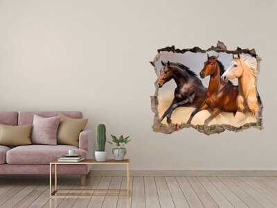 Zelfklevende 3D wandsticker illusie Galopperende paarden in het wild