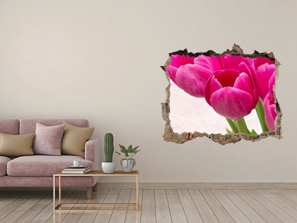 Zelfklevende muursticker 3D gat Bloemen in roze kleur