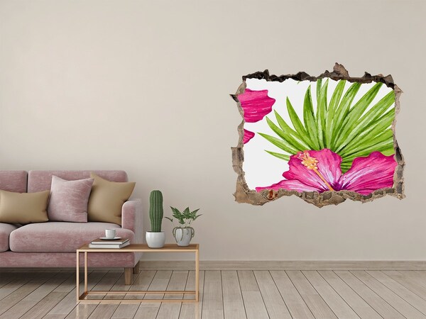 Wandsticker 3D doorkijk Tropisch paradijs met hibiscus