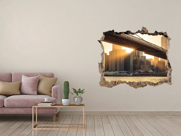 Zelfklevende 3D wandsticker illusie Brug in de ondergaande zon