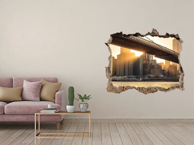 Zelfklevende 3D wandsticker illusie Brug in de ondergaande zon