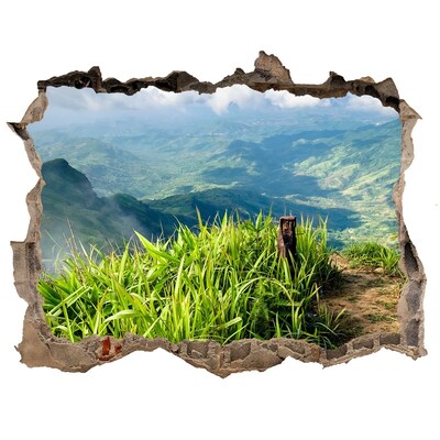 Wandsticker 3D doorkijk Een groene vallei in de bergen