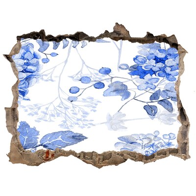 Wandsticker 3D doorkijk Bloemenzicht door een gat in de muur