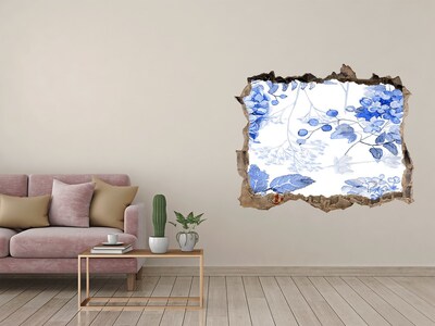 Wandsticker 3D doorkijk Bloemenzicht door een gat in de muur